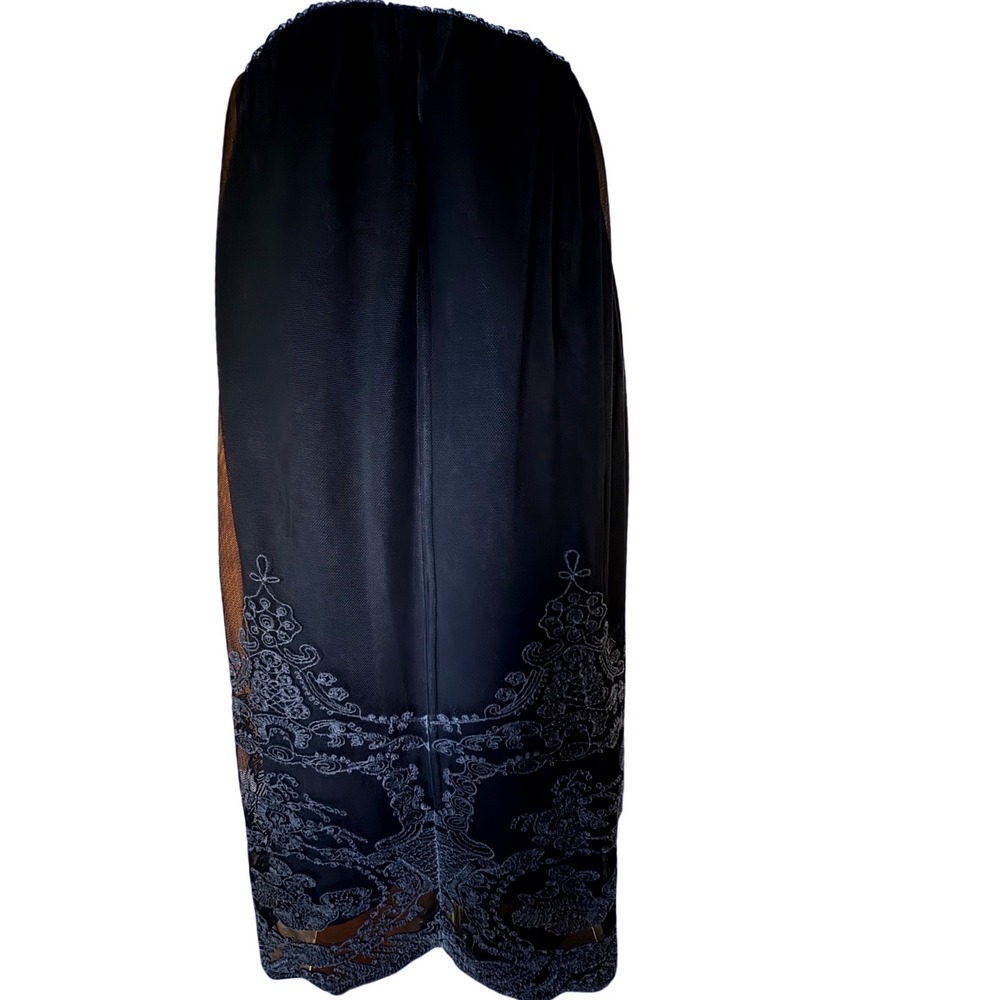 Soft Surroundings Black Mesh Embroidered Midi Skirt Petite Small Scroll Lace